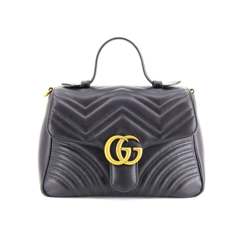 Gucci GG Marmont Small Top Handle Chain Shoulder Bag GG Black Gold Hardware - Picture 1 of 9